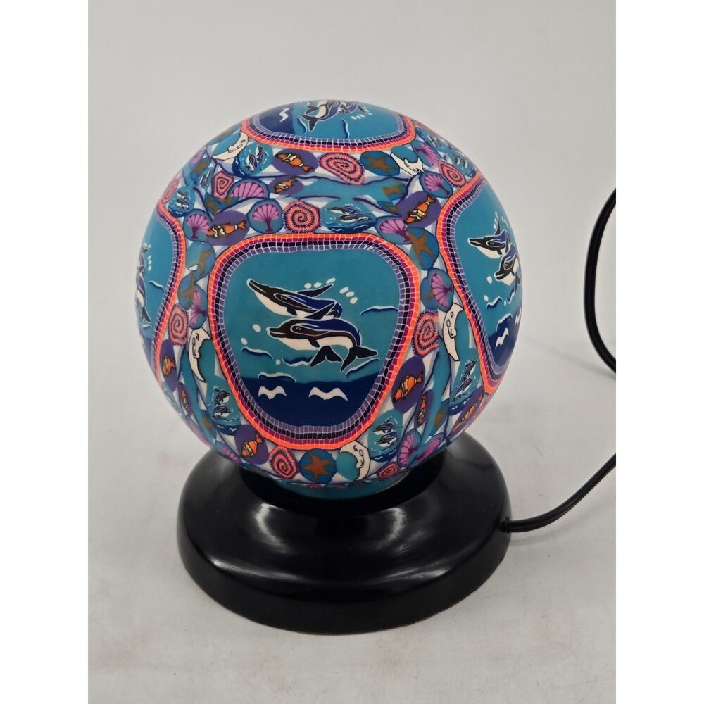 Vtg 90s Hand Painted Round Table Aquarium Light Lamp Indie Hippie Boho Nautical - Picture 11 of 13
